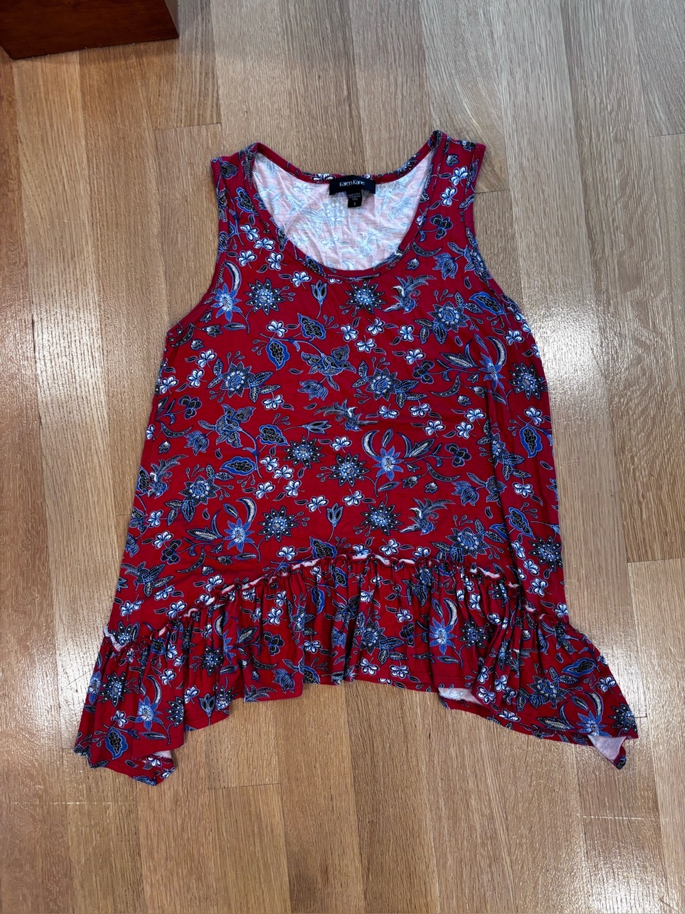 Karen Kane Red Floral Ruffle-Hem Tank